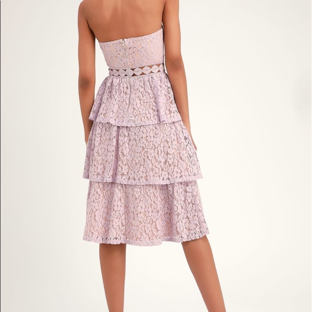 Lulu’s Adorn Lavender Lace Strapless Midi Dress - Picture 2 of 3